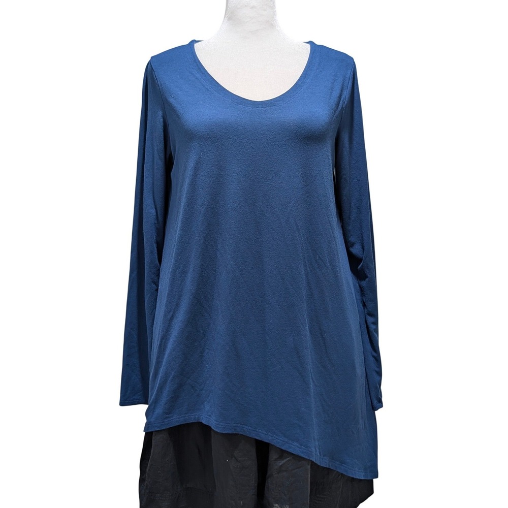 Eileen Fisher Blue Pull over Long Sleeve Tunic Top Hi-Lo Drape Size S P